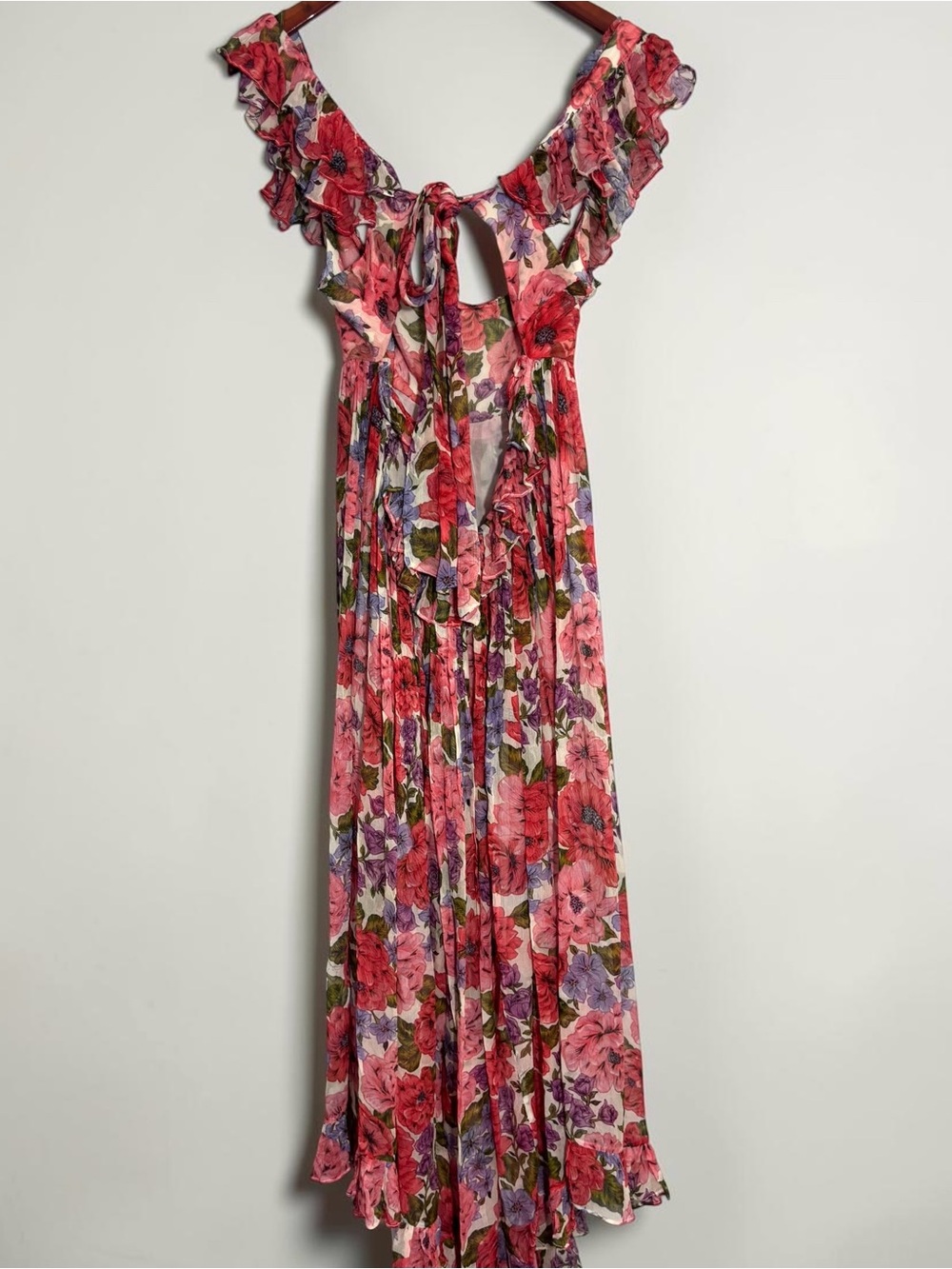Zimmermann Poppy Frill Edge Midi Dress Crimson Floral Quiet Luxury Designer S - Picture 3 of 12